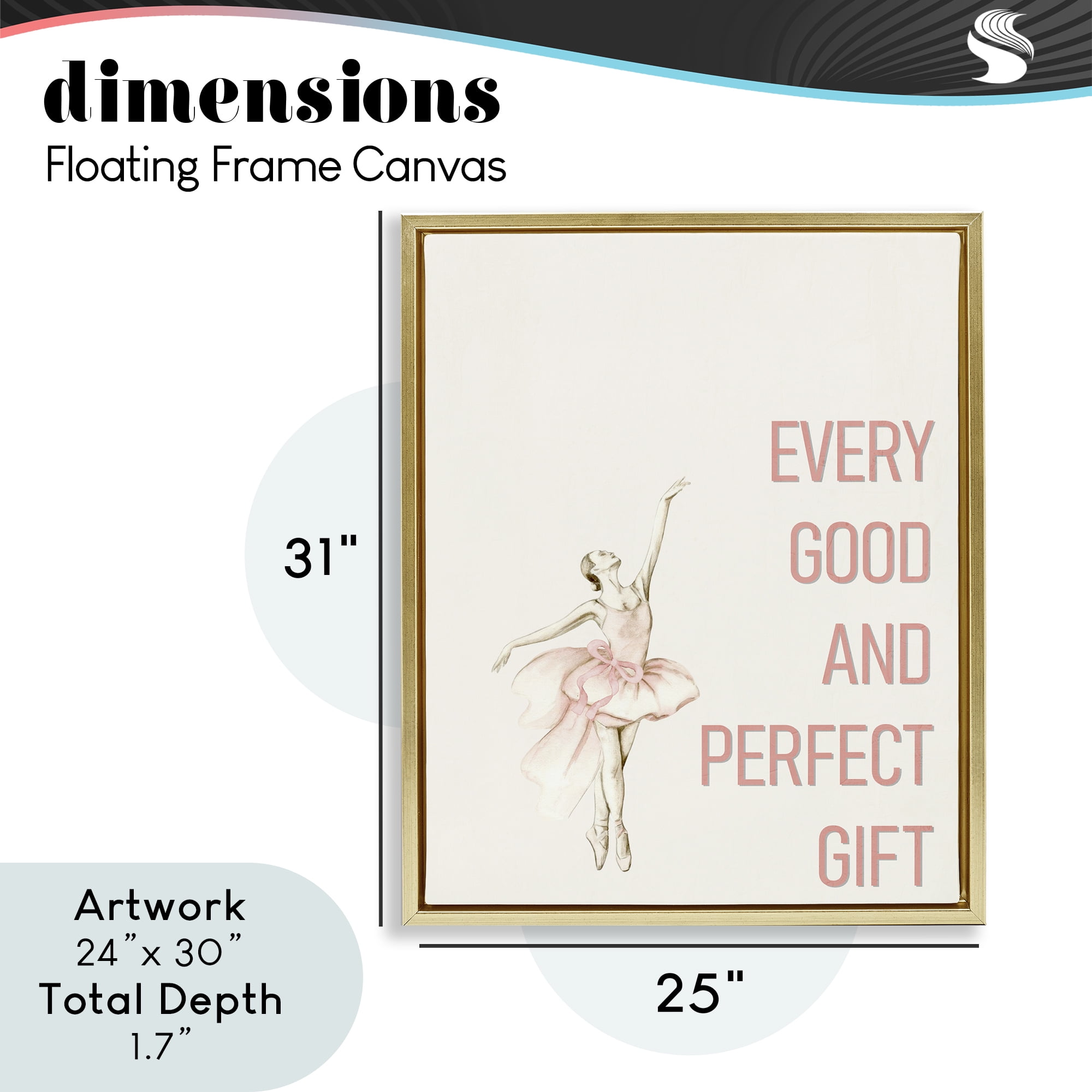 Good & Perfect Gift Ballerina Gold Framed Floater Canvas Wall Art, design by Kim Allen