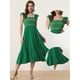 thumbnail image 2 of Vestido de verano fruncido Allegra K Cuello Cuadrado bohemio Sin Mangas volantes Midi Verde S, 2 of 5