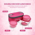 thumbnail image 2 of oliveware Double Decker Lunch Box Tiffin, 3 Containers with Plastic Spoon & Fork (2x300ml & 450ml), 100% Leak Proof & BPA Free - Pink, 2 of 5