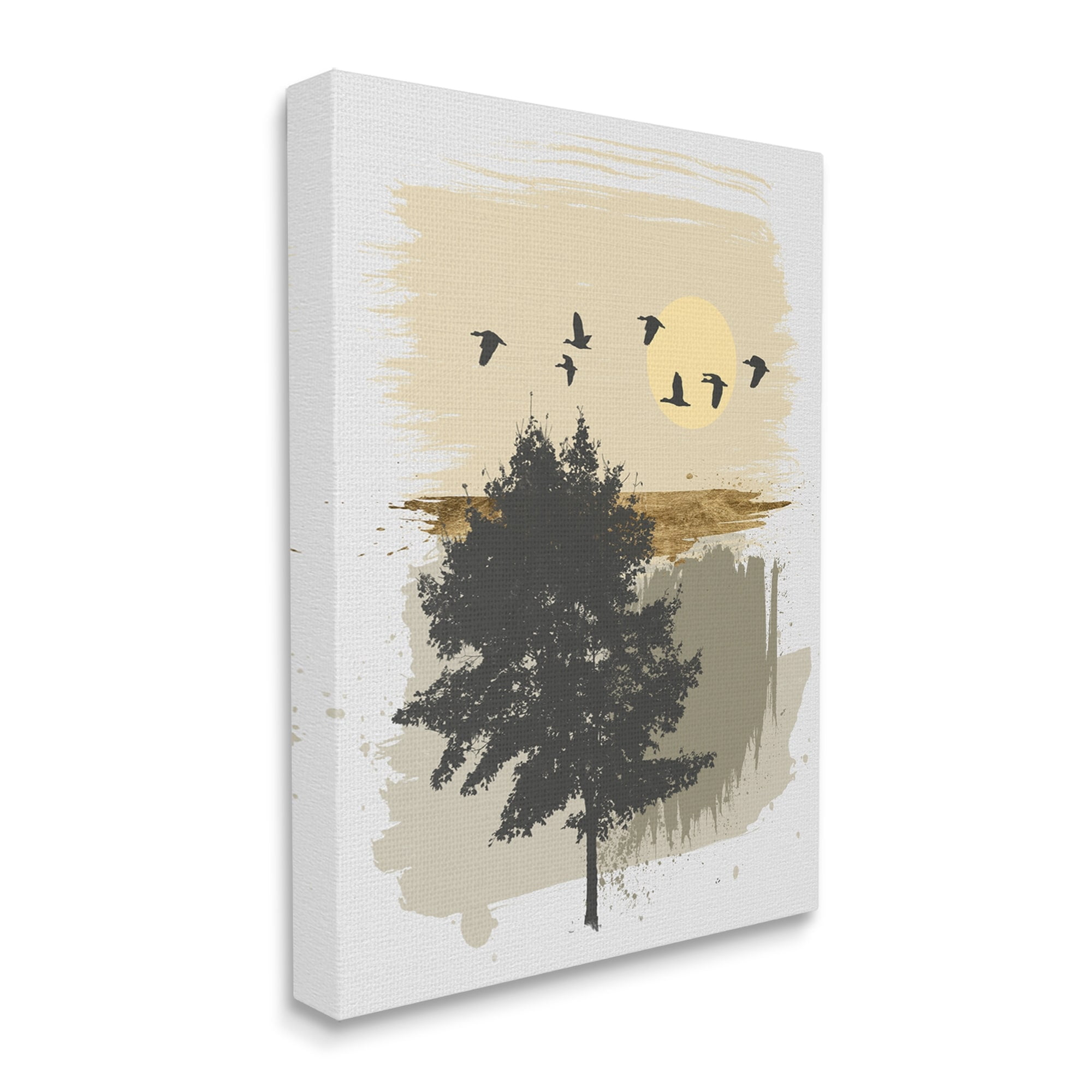 Stupell Industries Birds Flying Over Tree Quick Abstract Grunge Painting,24 x 30, Design by Alonzo Saunders