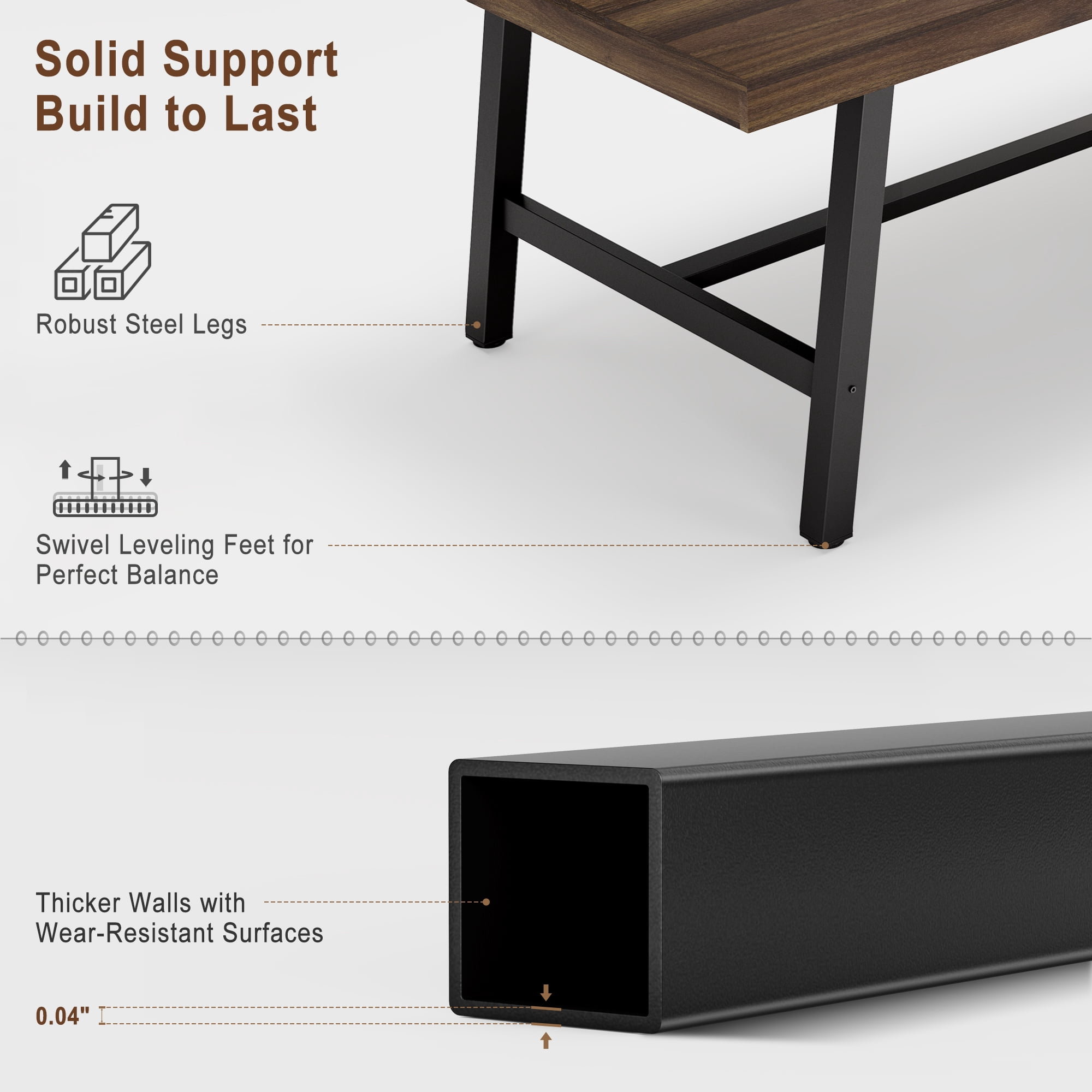 70.87 Inch Long Large Rectangle Dining Table for 6-8 People, Modern Kitchen Dining Room Table with Rustic Wooden Tabletop & Strong Metal frame(Only Brown Table)