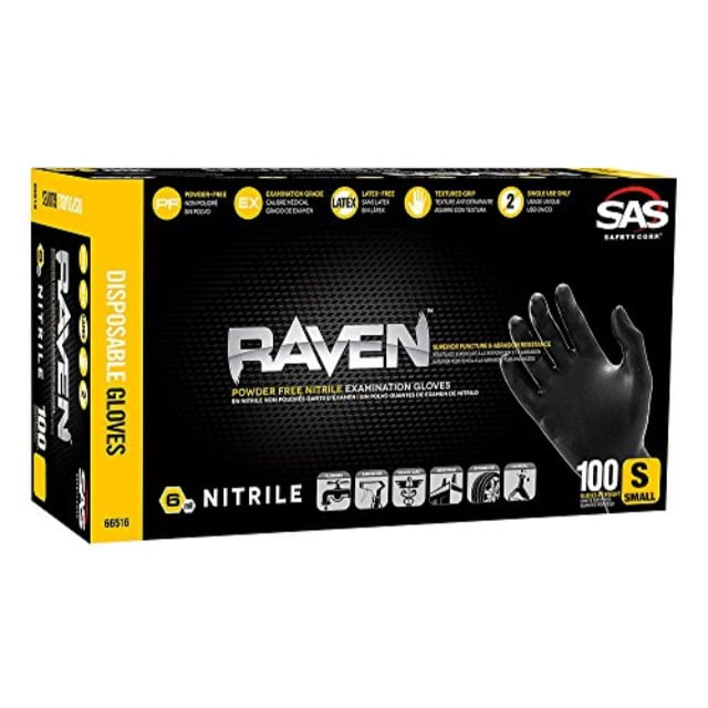 Photo 1 of 100pcs small size---sas safety 66516 nitrile raven powder-free disposable glove, small  