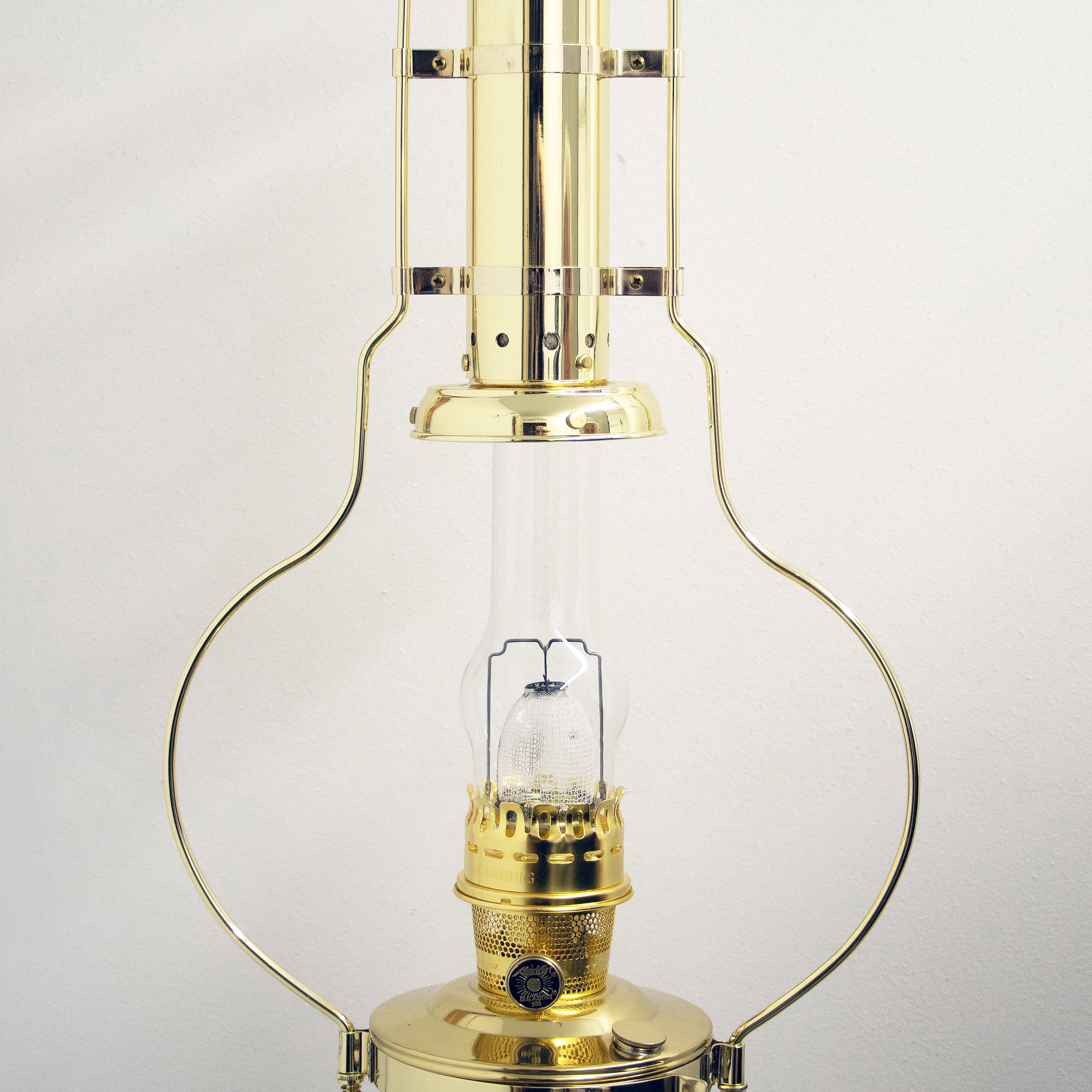 Aladdin Brass Hanging Oil Lamp with Larger Fuel Tank, Genie III Chandelier for Homesteaders or Emergencies, 28 in tall, Brass Trim
