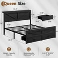thumbnail image 2 of Queen Size Bed Frame with Storage Drawers & Barn Door Headboard, Industrial Farmhouse Platform Bed with LED Lights & Charging Station, No Box Spring Needed (Black), 2 of 7