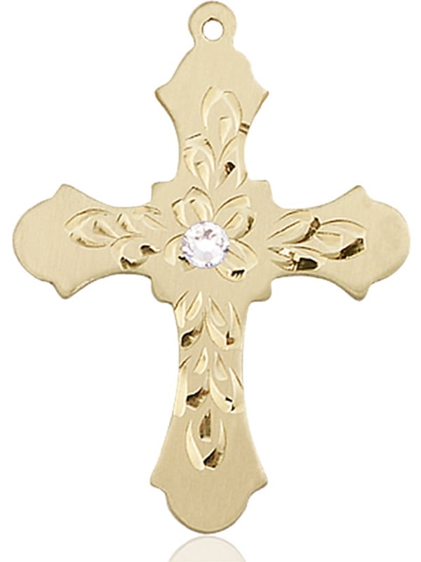 Bonyak Jewelry - 14kt Yellow Gold Cross Medal with 3mm April 