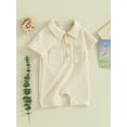 thumbnail image 3 of Bslissey Infant Boys Short Sleeve Rompers Baby Boy Solid Color Lapel Pocket Short One Piece Jumpsuits Newborn Casual Waffle Bodysuit for Summer 3M 6M 12M, 3 of 9