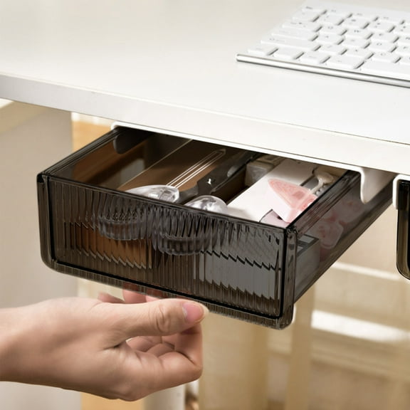 Kdkad Under Desk Drawer, Self-Adhesive Hidden Desktop Organizer, Attachable Desk Drawer Slide Out, Table Storage Tray for Pencil Pen Stationery Home Office Organization, Large