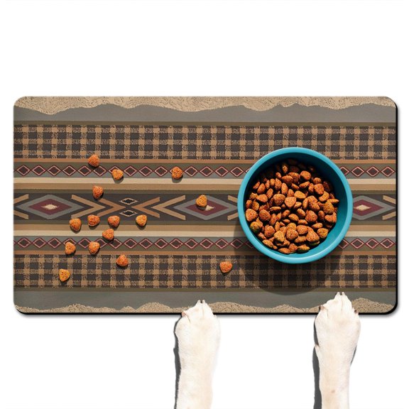 Boho Retro Floral Pet Feeding Mat-Abstract Art Pattern Absorbent Pet Placemat for Food and Water Bowl, with Waterproof Rubber Backing, Quick Dry Water Dispenser Mat for Dog and Cat (17"x30")