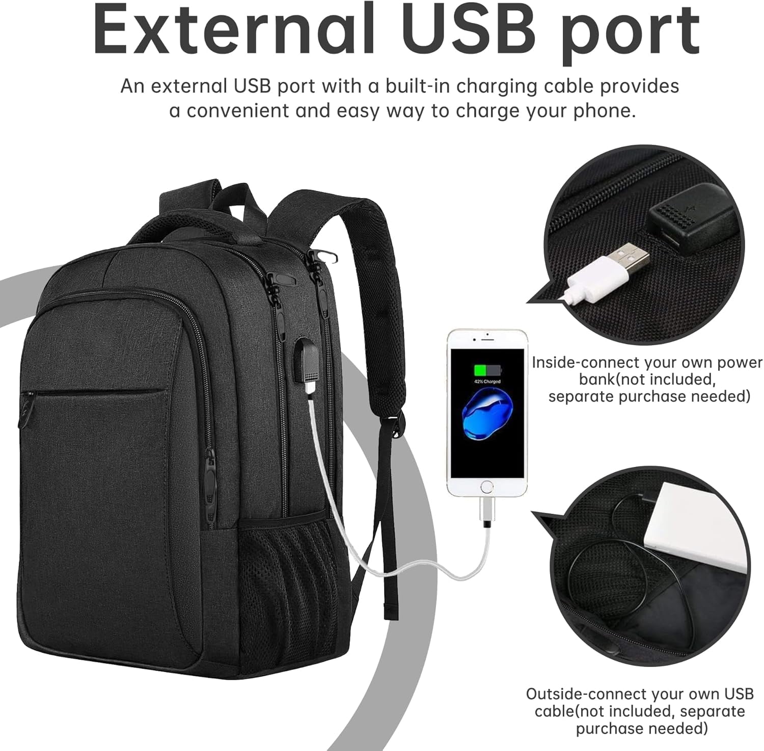 GlneYos Travel Laptop Backpack for Men,Business Backpack with Usb Charging Port, 17.3 inch Extra Large  waterproof Lightweight College Computer Bag,Black