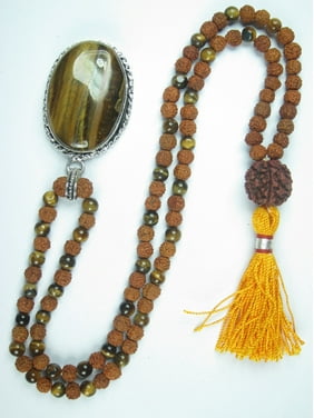 Mogul Meditation Tiger Eye Rudraksha Beads Rosary Prayer Meditation 108 Japa Mala Necklace