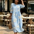 thumbnail image 5 of Ahabrexf Summer Dresses for Women, Floral Embroidered 3/4 Sleeve Round Neck Casual Midi Dress for Beach Vacation Wear, 5 of 7