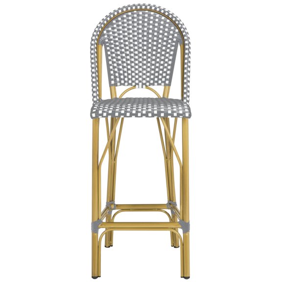 SAFAVIEH Ford Outdoor Stacking French Bistro Bar Stool, Grey/White