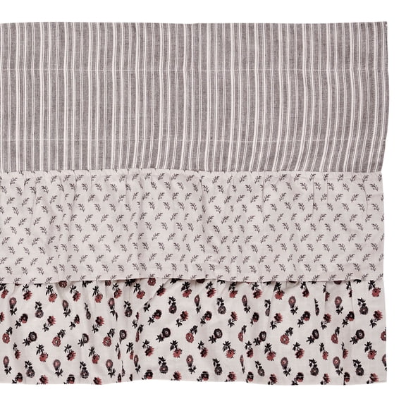 VHC Brands, Florette Ruffled Patchwork Curtain Valance, Brown, 16x60