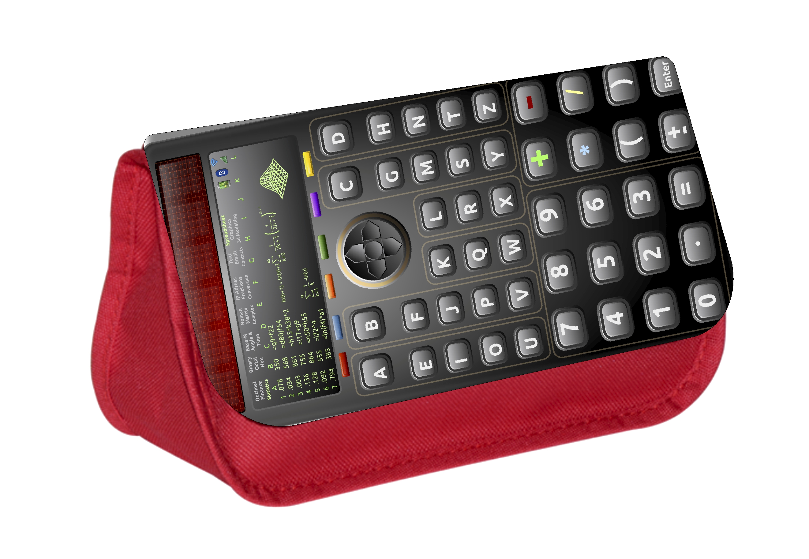 Calculator Flat Print Design Girls Red Pencil Case with 2 Zippered