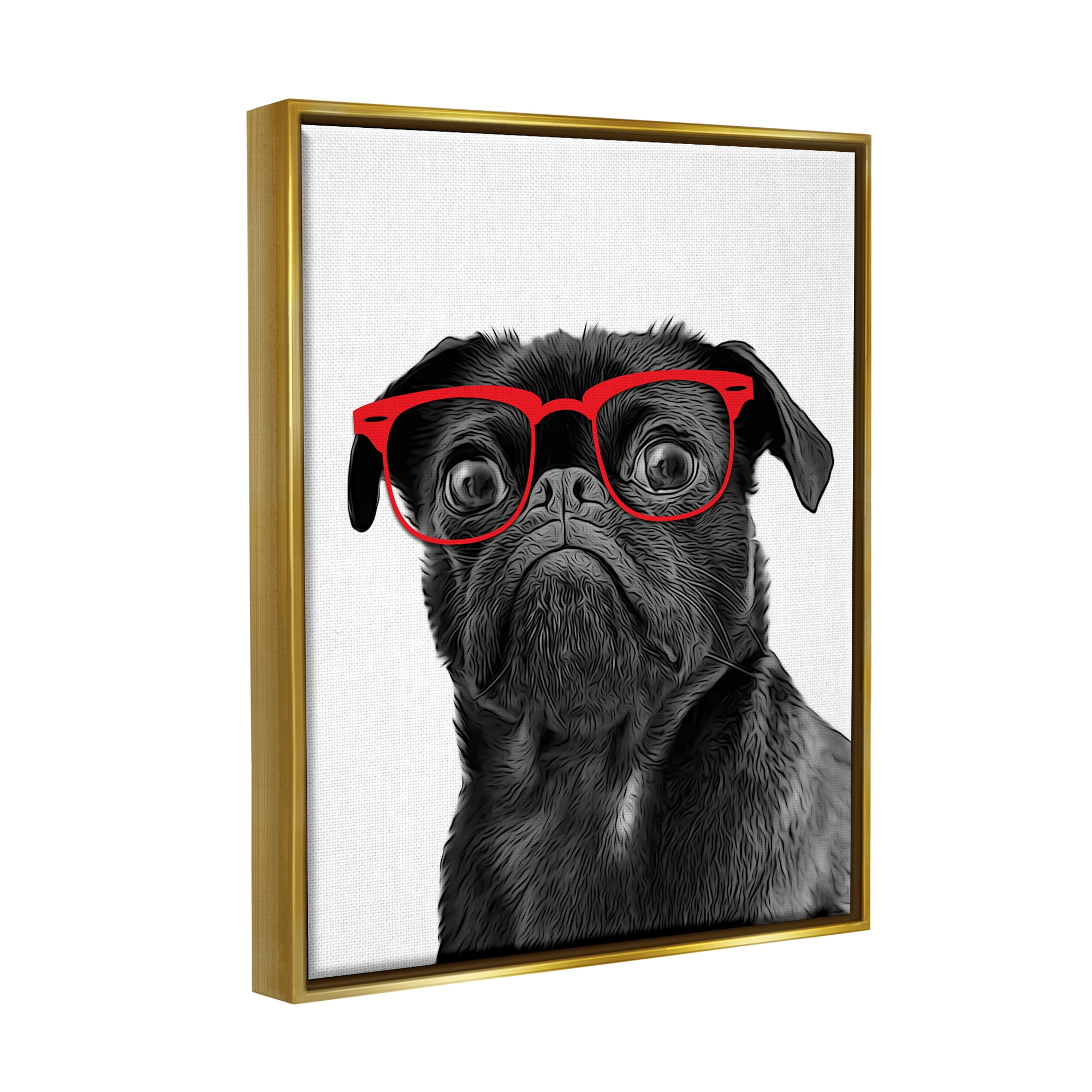 Stupell Industries Funny Dog Face Red Glasses Animals & Insects Painting Gold Floater Framed Art Print Wall Art