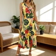 thumbnail image 1 of TaTaai Ladies Sleeveless V-Neck High Waisted Printed Casual Dress High Elastic Comfortable Fabric Slim Fit Fashion Dress for Spring Summer Daily Life Gift, 1 of 7