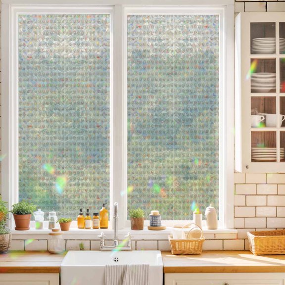 Window Privacy Film,Rustic Flower Seamless Static Clings Decorative Rainbow Window Films Stickers Minimalist Abstract Style Sun Blocking Glass Cover for Home Bathroom Office,17.7"x39.3"