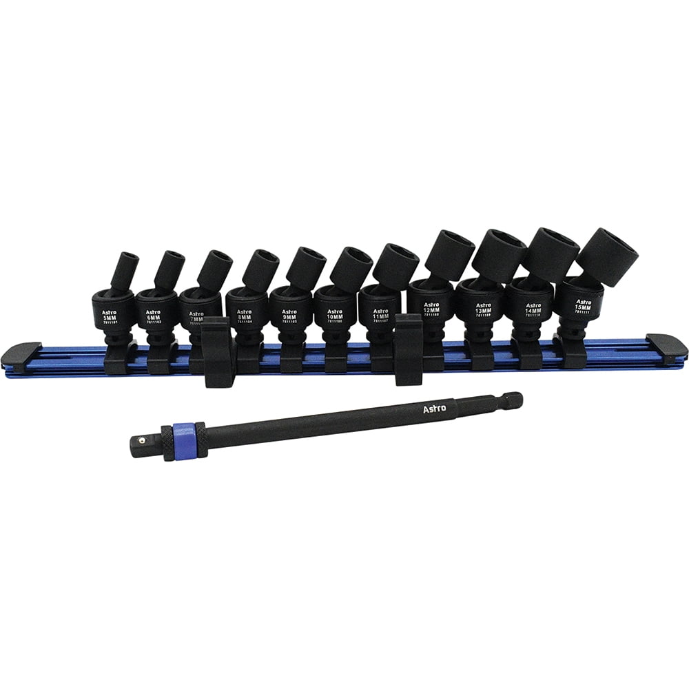 Astro Pneumatic 12pc 1/4" Square & Hex Drive Magnetic Universal 6pt Impact Socket Set for Impact Wrenches & Drivers