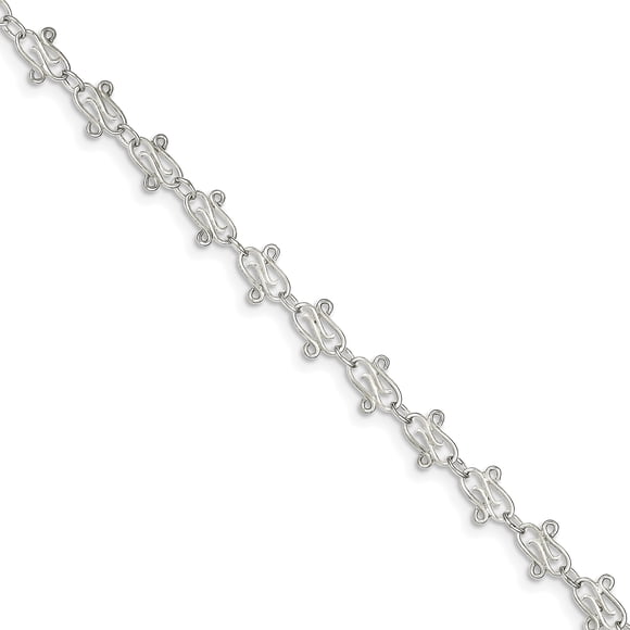 925 Sterling Silver 6mm Fancy Polished Chain Anklet