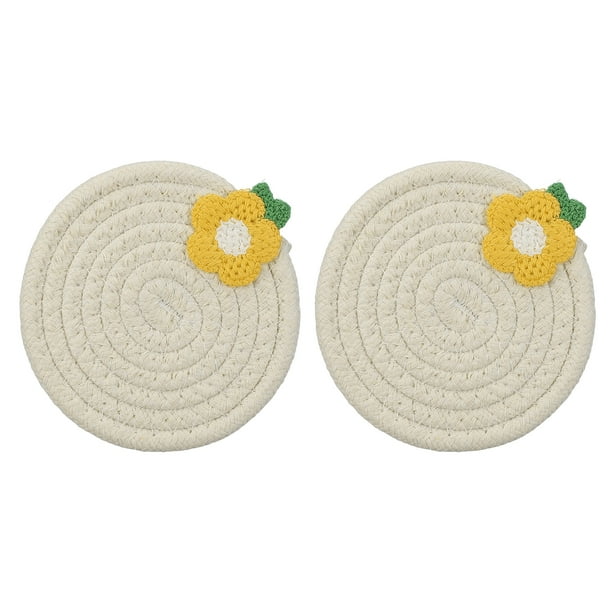 2Pcs Manteles Individuales Redondos Trenzados, 4.7" Manteles Tejidos para Mesa de Cocina con Flor para Decoración de Granja (Beige)