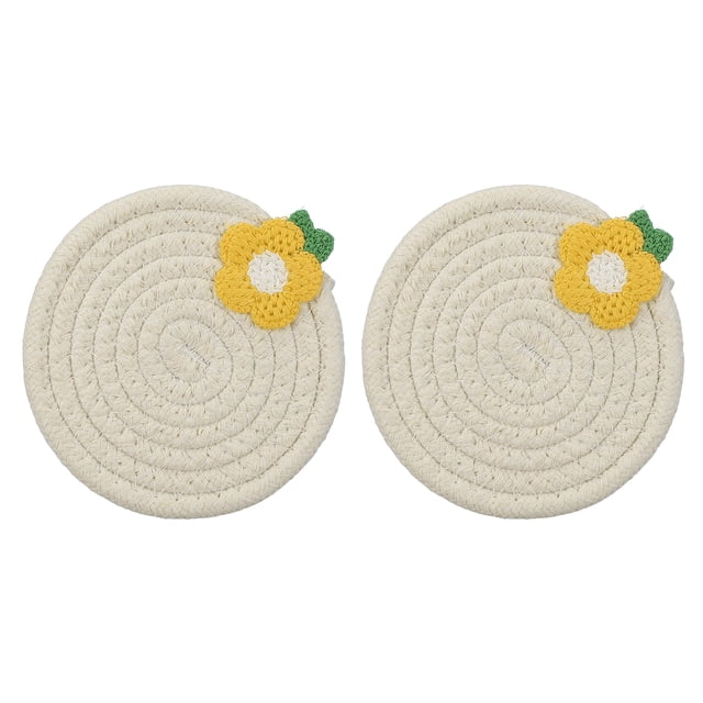 2Pcs Manteles Individuales Redondos Trenzados, 4.7" Manteles Tejidos para Mesa de Cocina con Flor para Decoración de Granja (Beige)