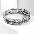 thumbnail image 3 of Hermah 15mm Wide 8 inch Curb Cuban Rombo Mens 316L Stainless Steel Chain Bracelet Silver, 3 of 4