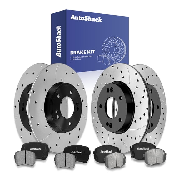AutoShack Front & Rear Brake Rotors & Ceramic Pads for Hyundai & Kia, Kona 2018-2023 Seltos 2021-2022, FWD L4 1.6L 2.0L - E-Coated Drilled & Slotted - ShadowGuard