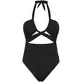 thumbnail image 5 of GZWYHT Bathing Suit for Women One Piece Swimsuit Women Women's Solid Swimsuit Slimming High Cut Bathing Suit Bikini Swimwear Plus Size Swimsuit for Women Swimsuits for Curvy Women Black XL, 5 of 9