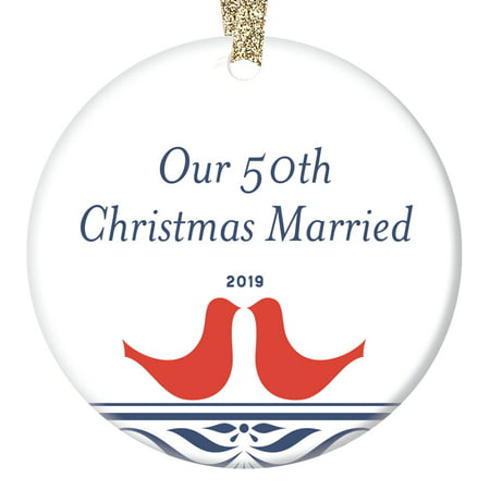 50th Golden Wedding Anniversary Ornament 2019 Christmas Keepsake Parents Mom Dad Grandparents Celebration 50 Fifty Years Married Together Happy Couple 3