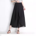 thumbnail image 1 of Pantalones anchos y sueltos para mujer, pantalones ajustados recortados, culottes de gasa, cintura alta, pantalones casuales finos de talla grande para chicas gorditas, 1 of 1