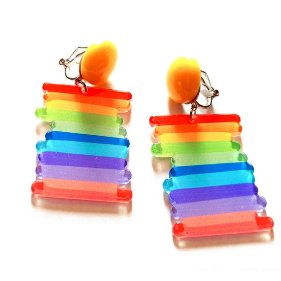 Clip-on Earrings Multi Color Rainbow Clip Earrings Dangle Lucite Earrings 2.5 inch