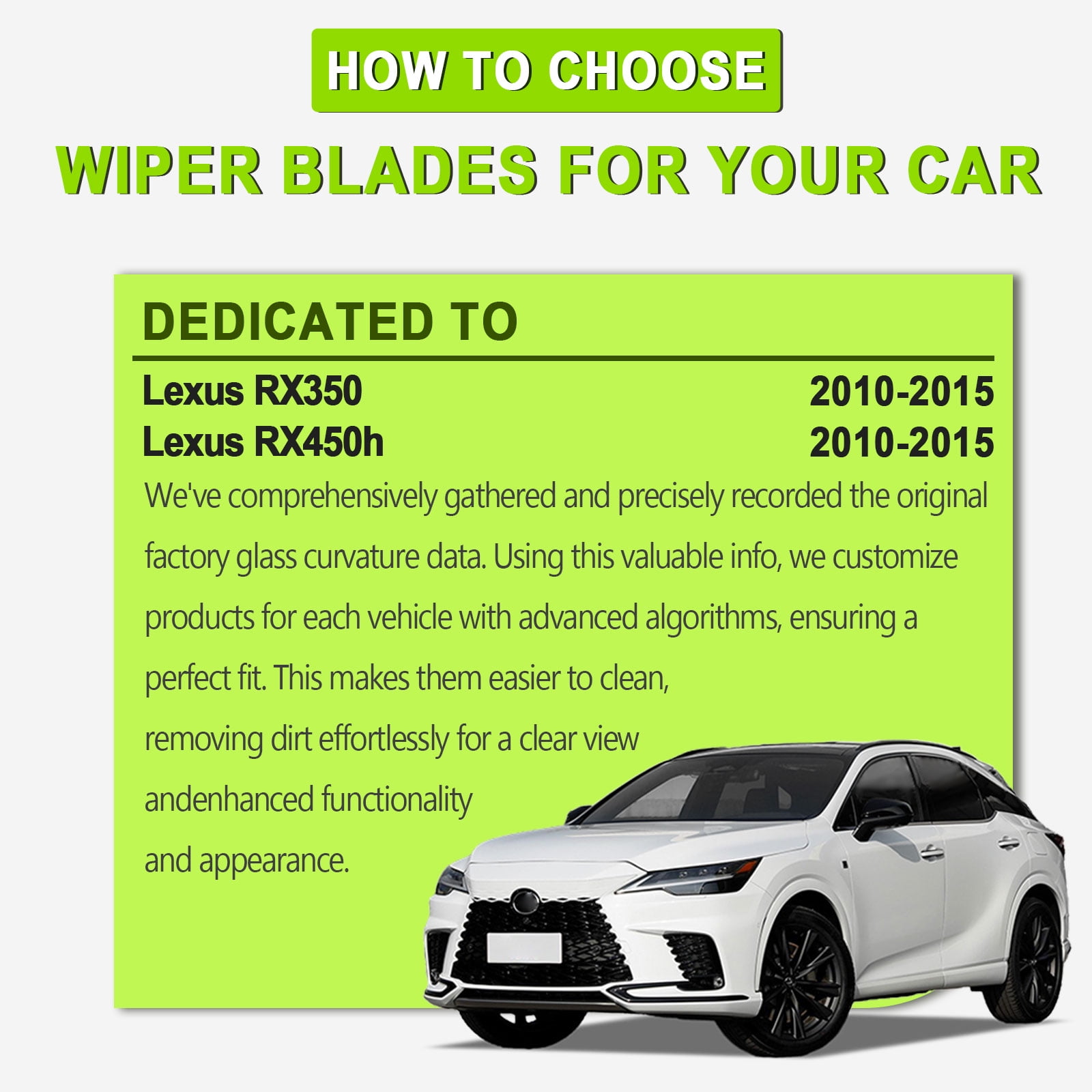 FARRLADI Silicone Windshield Wipers Replacement for Lexus RX350 2010-2015,Lexus RX450h 2010-2015,Original Equipment Automotive Replacement Wiper Blades - 26"+22"+16"(3 Pack)
