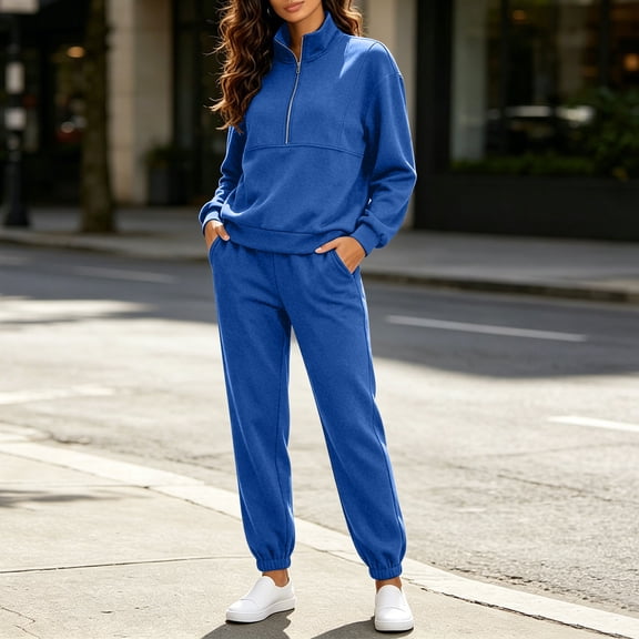 JOANKDMI Sweatsuits Women 2 piece Outfit Casual Zip Up Hoodie Sweatshirt and Long Jogger Pants Set Oversized Tracksuit Fall Lounge Activewear Streetwear
