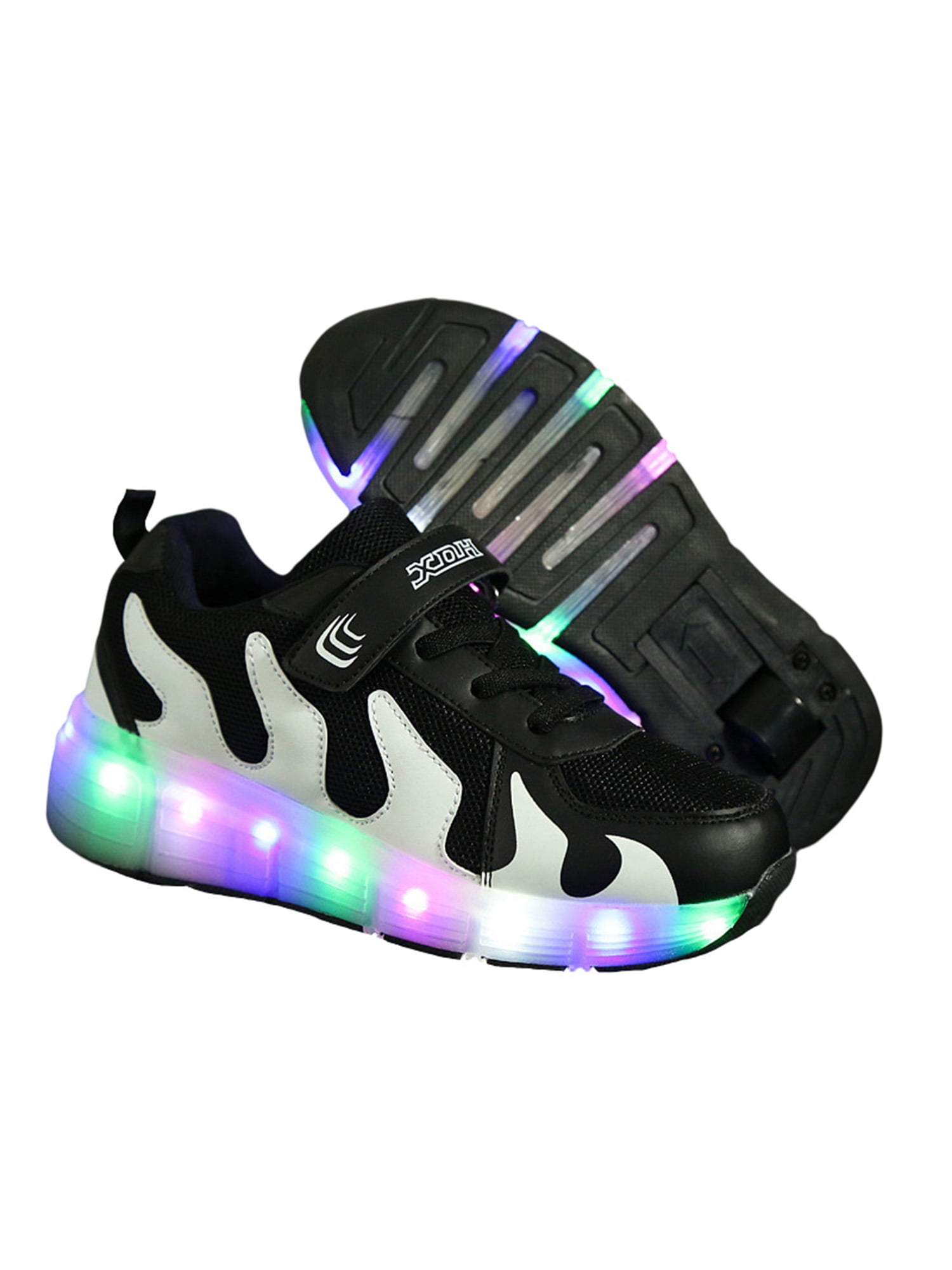 Unisex Kids Roller Skate Shoes Removable Become Sport Trainer 7 Colors Changing Upgraded Led Shoes for Boys Girls Double Wheels Shoes