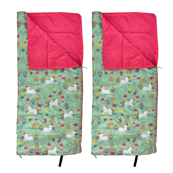CRCKT 50F Rectangular Kids Sleeping Bag, Unicorn Print, 2-Piece Set