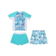 thumbnail image 4 of TiaoBug Kids Girls Printed Short Sleeve T-shirt Rash Guard Swimsuit with Beach Shorts Skirts Athletic Beach Sunsuits Swimwear Light Green 8, 4 of 7