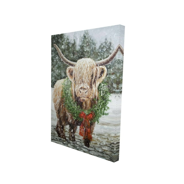 Vache de Noël Highland - Toile 24"x36 Pouces - Impression sur Demande