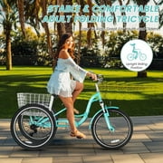 Slsy Adult Folding Tricycle for Adults, 7 Speed 20/24/26 inch 3 Wheels Bikes with Basket, Foldable Tricycle for Adults, Women, Men, Seniors