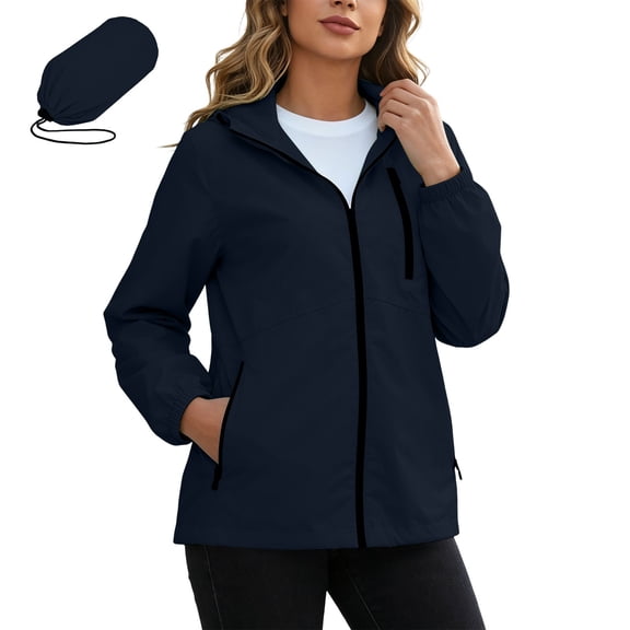 Perfectbot Women's Packable Hooded Rain Jacket, Water-Repellent Lightweight Windbreaker with Storage Bag