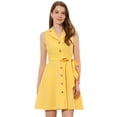 thumbnail image 1 of INSPIRE CHIC Robe Chemise Sans Manches Décontractée à Col en V Ceinturée Jaune TG, 1 of 5