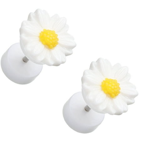 316l Steel Plugs Earrings Rings Cutesy Daisy Flower Acrylic 16g 316L Surgical Steel Fake Plugs Pair ()