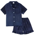 thumbnail image 3 of Akiihool For Girls Girls Pajamas Silk Satin Pajama Set 2 Piece Button Down Ruffle Sleepwear (Blue,13-14 Years), 3 of 3