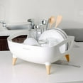 thumbnail image 3 of Nineware Kitchen Counter Compact Dish Drying Rack Over The Sink, 360° Rotatable Water Drain, Utensil Holder Included, Made in Korea (Cream White), 3 of 10