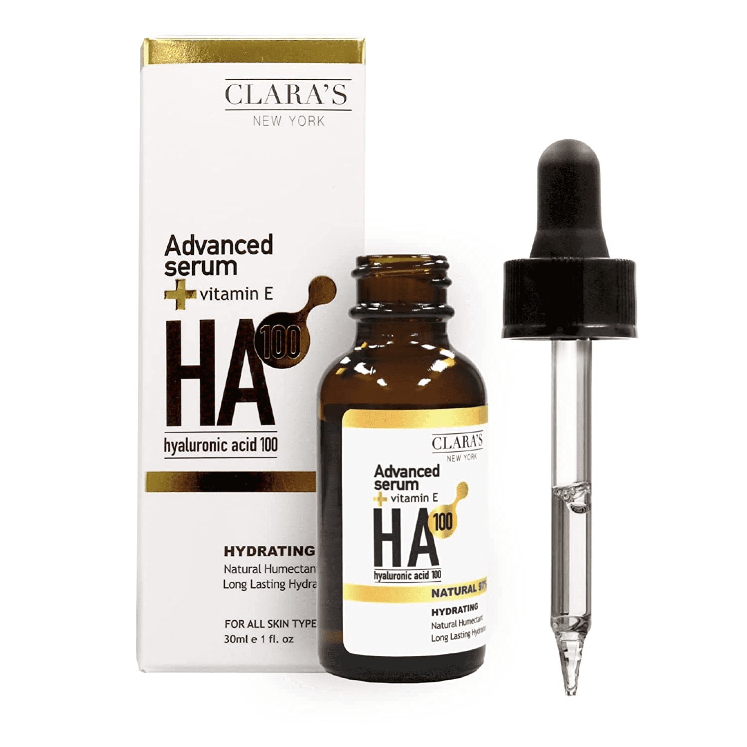 CLARA'S NEW YORK Advanced Hyaluronic Acid Facial Serum 30ml with Vitamin E  for Lasting Hydration and Moisturized Skin - Made in USA 