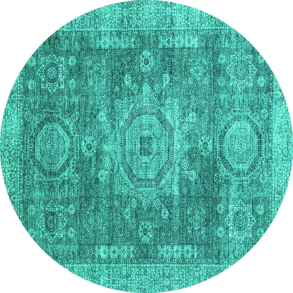 Ahgly Company Machine Washable Indoor Round Abstract Turquoise Blue Modern Area Rugs, 7' Round