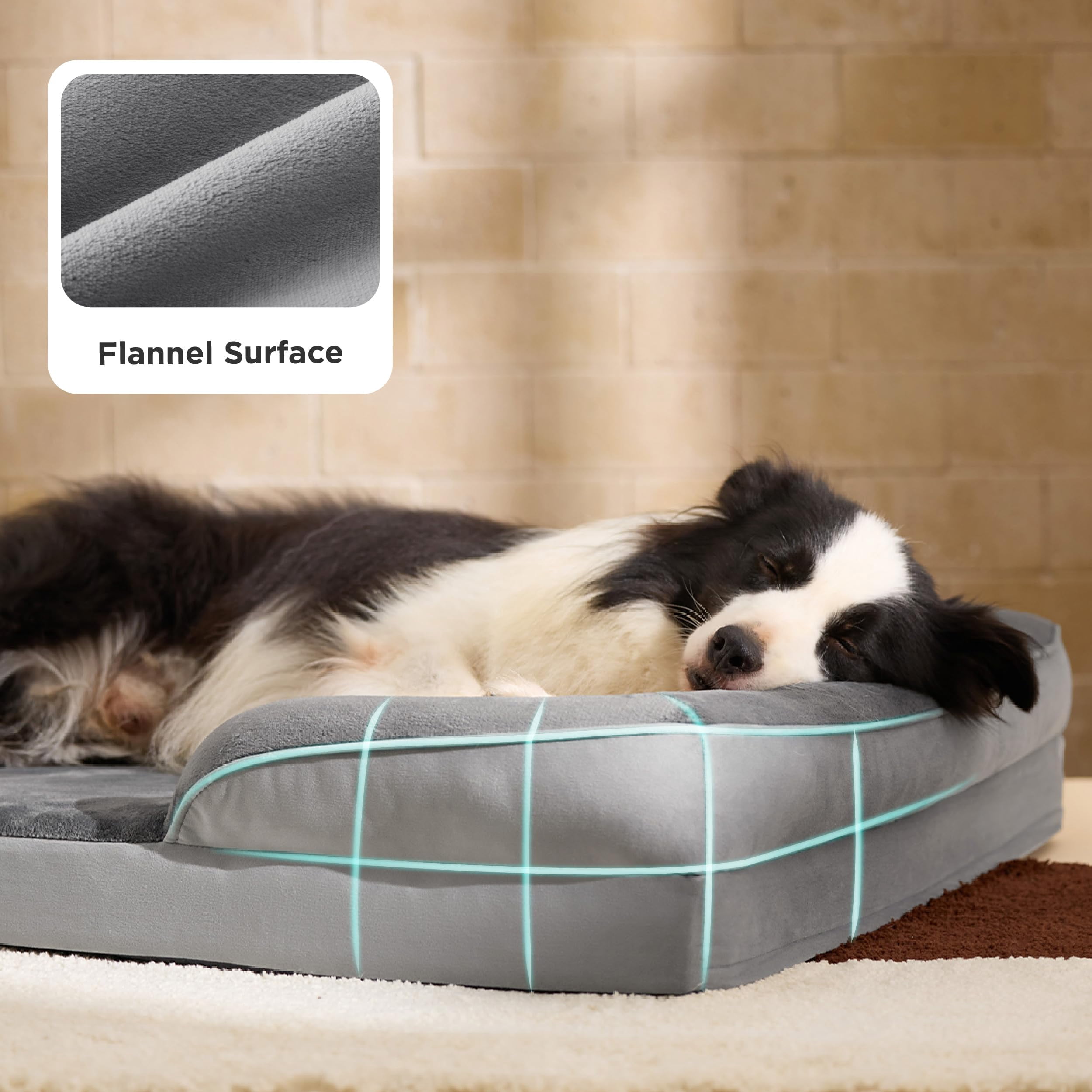 U by Bedsure Orthopedic Dog Bed for Large Dogs - Egg Crate Foam  Pet Couch Sofa with Bolster Sides, Waterproof Washable Cover, Non-Skid, Gray, 42"x32"