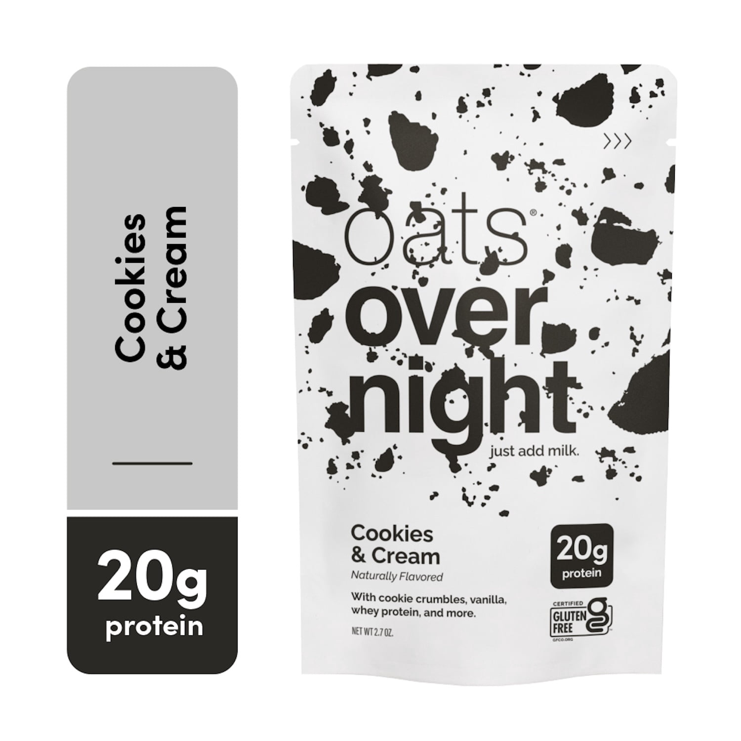 (3 pack) Oats Overnight Cookies & Cream Protein Overnight Oatmeal Shake, 2.7 oz, 1 Pouch