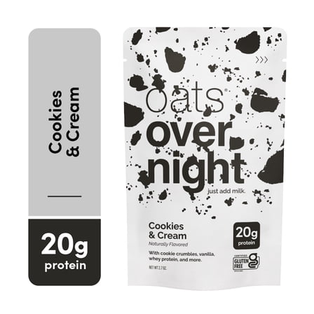 Oats Overnight Cookies & Cream Protein Overnight Oatmeal Shake, 2.7 oz, 1 Pouch