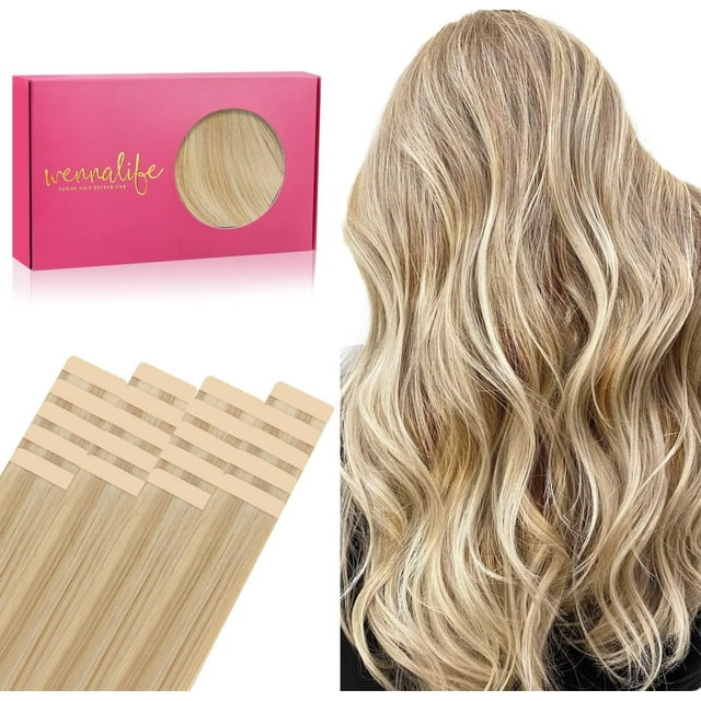GFDYREE Extensions de Cheveux à Ruban WENNALIFE pour Femmes, 20 Pcs 50g 18 Pouces Blond Clair Mèches Blond Doré à Ruban dans les Extensions de Cheveux Cheveux Humains Rallonge Cheveux Humain Lisse Invisible Ha
