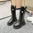 thumbnail image 5 of Girls Boots,Winter Autumn Girls Fashion Boots With Pearl Buckle and Golden Laces High Top Footwear Youth Teen,Toddler Boots,Black,6-7 Years, 5 of 9
